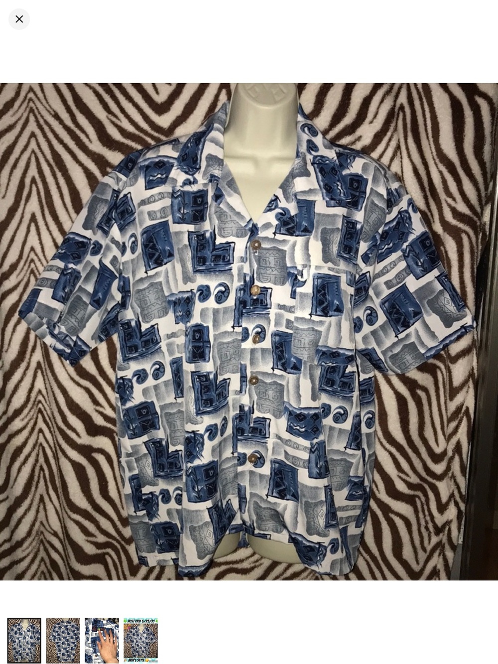 Roundy bay blue and white medium button down shirt vintage missing button